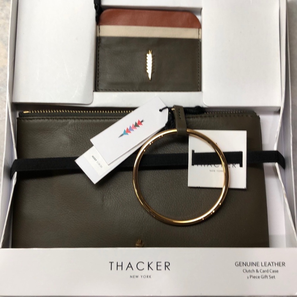 Thacker New York Genuine Brown Leather Gia Wristlet Pouch & Card Case
